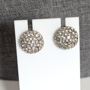 Trendy Glam Glass Pave Rhinestone Round Pierced  Post Stud Earrings